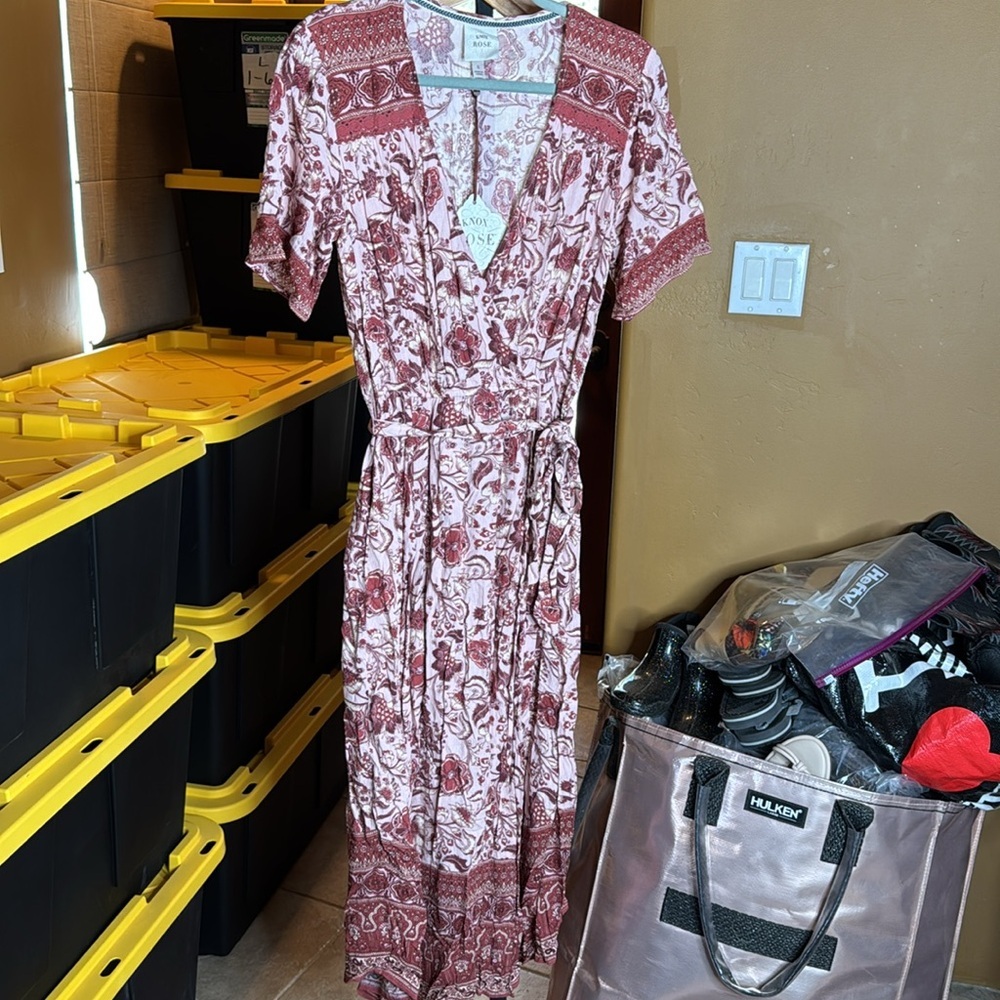 NWT Knox Rose Pink Floral Wrap Maxi Dress Boho Cottagecore Size Small - Picture 9 of 12
